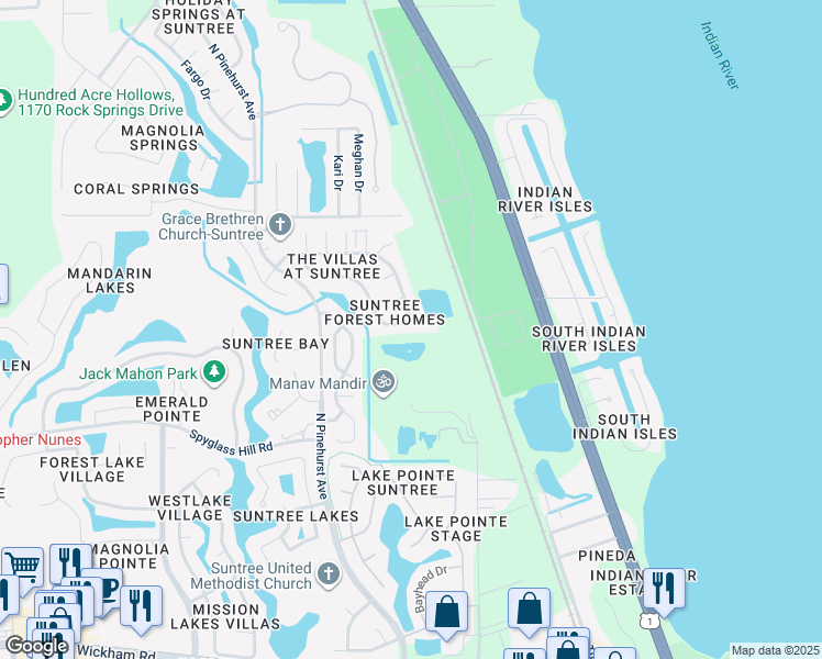 map of restaurants, bars, coffee shops, grocery stores, and more near 889 Villa Drive in Melbourne