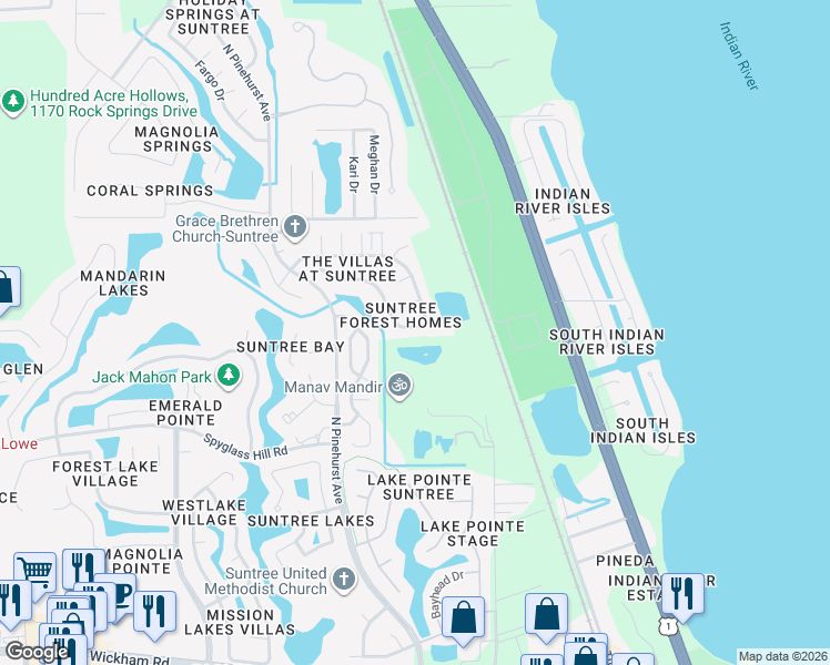 map of restaurants, bars, coffee shops, grocery stores, and more near 883 Villa Drive in Melbourne