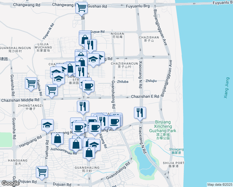 map of restaurants, bars, coffee shops, grocery stores, and more near Cha Zi Shan Dong Lu in Chang Sha Shi