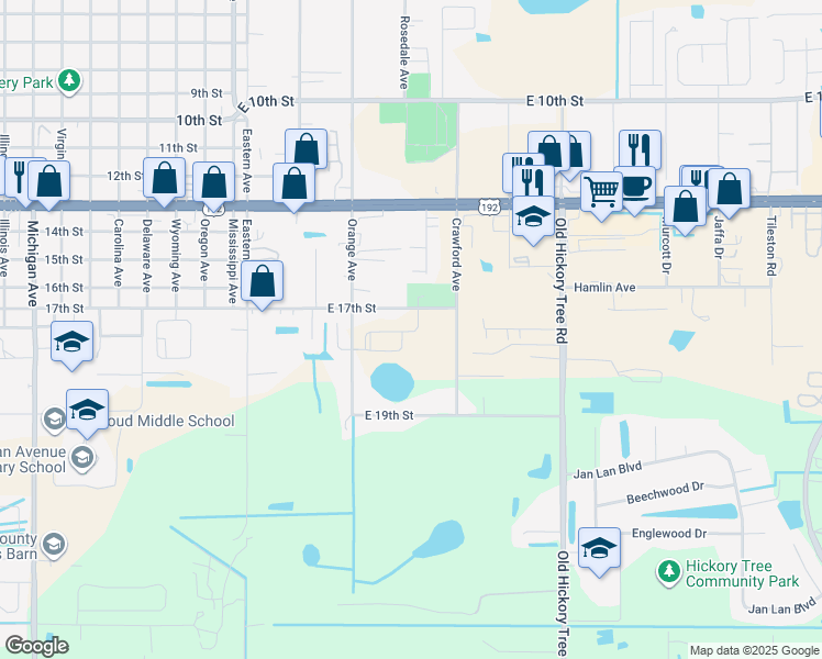 map of restaurants, bars, coffee shops, grocery stores, and more near 521 East 17th Street in St. Cloud