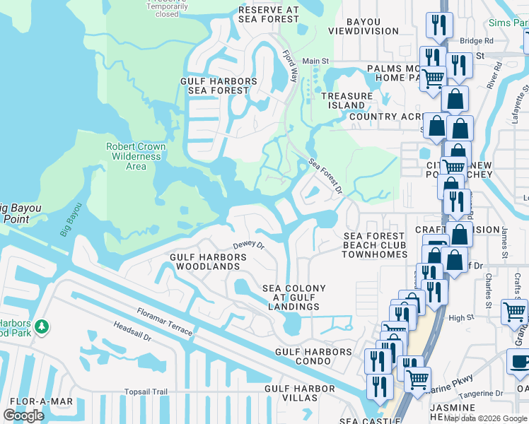 map of restaurants, bars, coffee shops, grocery stores, and more near 4537 Rickover Court in New Port Richey