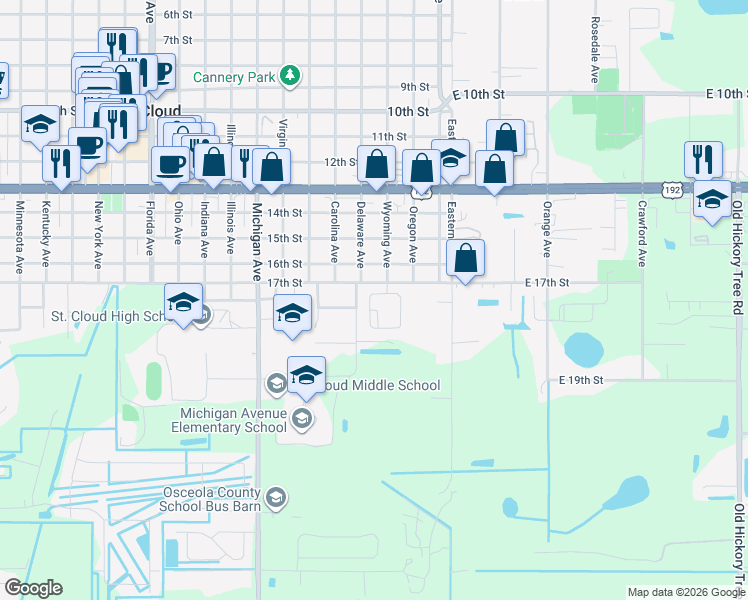 map of restaurants, bars, coffee shops, grocery stores, and more near 1705 Barton Towne Circle in St. Cloud