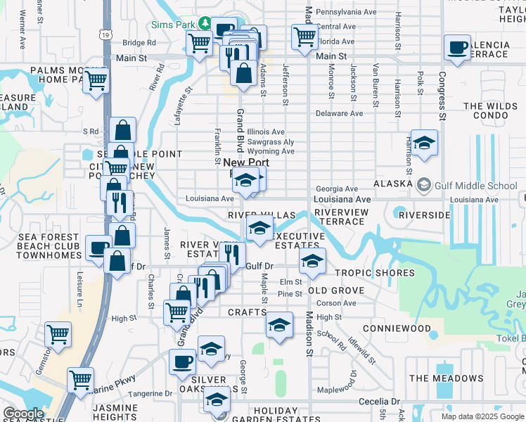 map of restaurants, bars, coffee shops, grocery stores, and more near 5733 Dailey Lane in New Port Richey