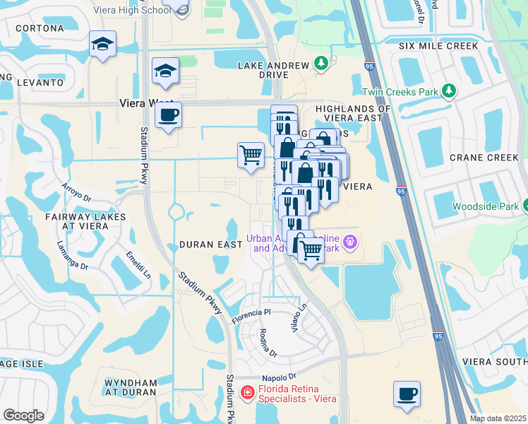 map of restaurants, bars, coffee shops, grocery stores, and more near 2992 Rodina Drive in Melbourne
