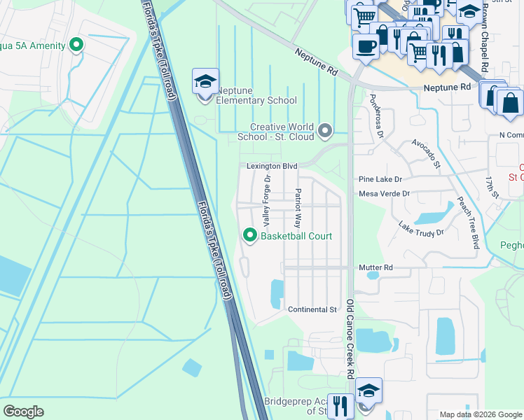 map of restaurants, bars, coffee shops, grocery stores, and more near 1900 Kettle Creek Drive in St. Cloud