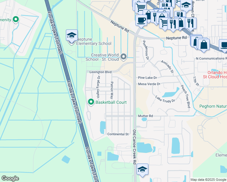 map of restaurants, bars, coffee shops, grocery stores, and more near 1901 Patriot Way in St. Cloud