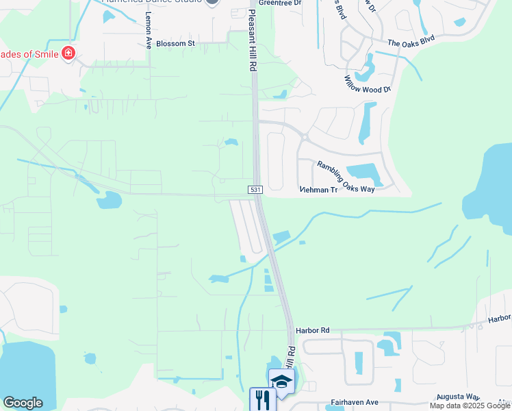 map of restaurants, bars, coffee shops, grocery stores, and more near 2100 Pleasant Hill Road in Kissimmee