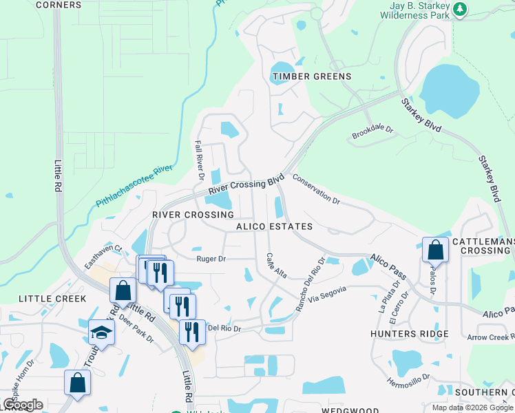 map of restaurants, bars, coffee shops, grocery stores, and more near 5708 Redhawk Drive in New Port Richey
