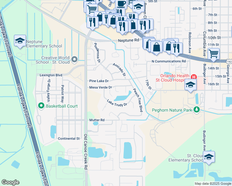 map of restaurants, bars, coffee shops, grocery stores, and more near 1724 Pinon Circle in St. Cloud