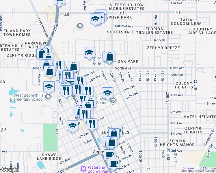 map of restaurants, bars, coffee shops, grocery stores, and more near 5811 11th Street in Zephyrhills