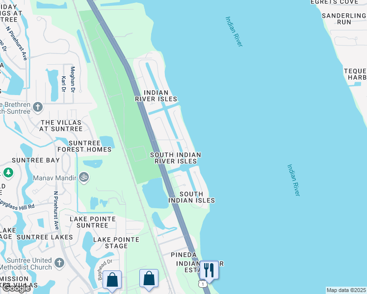 map of restaurants, bars, coffee shops, grocery stores, and more near 6255 Bertram Drive in Rockledge