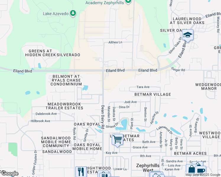 map of restaurants, bars, coffee shops, grocery stores, and more near 5824 Dean Dairy Road in Zephyrhills