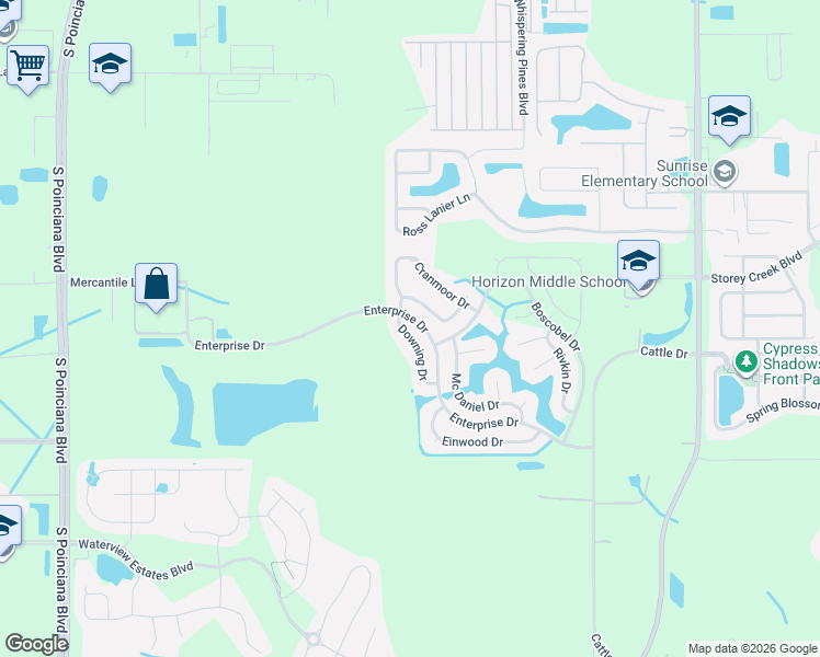 map of restaurants, bars, coffee shops, grocery stores, and more near 2712 Downing Drive in Kissimmee