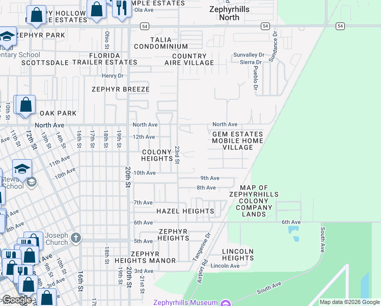 map of restaurants, bars, coffee shops, grocery stores, and more near 5824 23rd Street in Zephyrhills