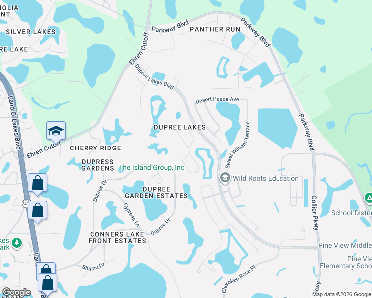 map of restaurants, bars, coffee shops, grocery stores, and more near 5831 Candytuft Place in Land O' Lakes