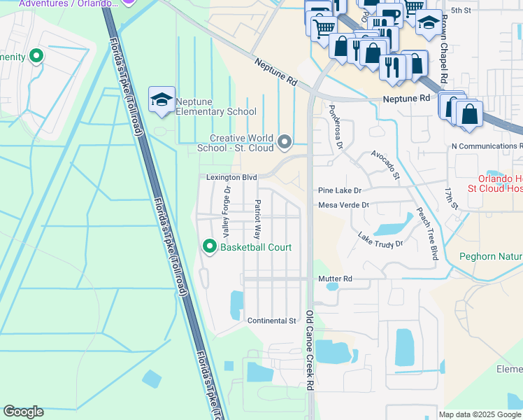 map of restaurants, bars, coffee shops, grocery stores, and more near 1901 Patriot Way in St. Cloud
