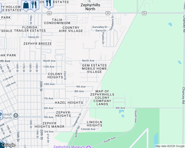 map of restaurants, bars, coffee shops, grocery stores, and more near 39532 Dundee Road in Zephyrhills