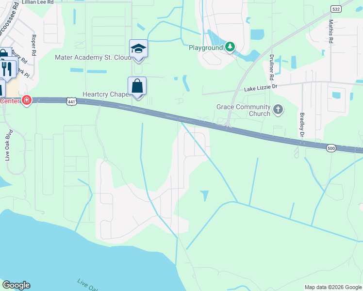 map of restaurants, bars, coffee shops, grocery stores, and more near 5300 East Irlo Bronson Memorial Highway in St. Cloud