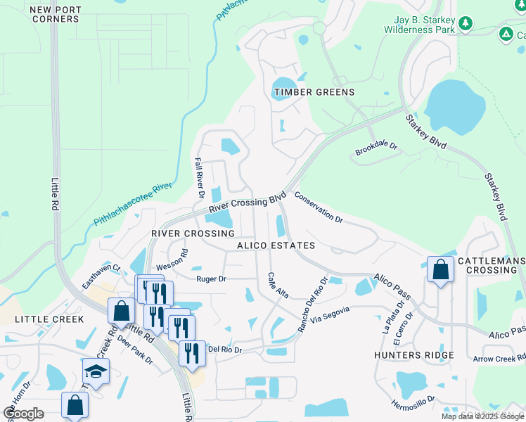 map of restaurants, bars, coffee shops, grocery stores, and more near 5810 Redhawk Drive in New Port Richey