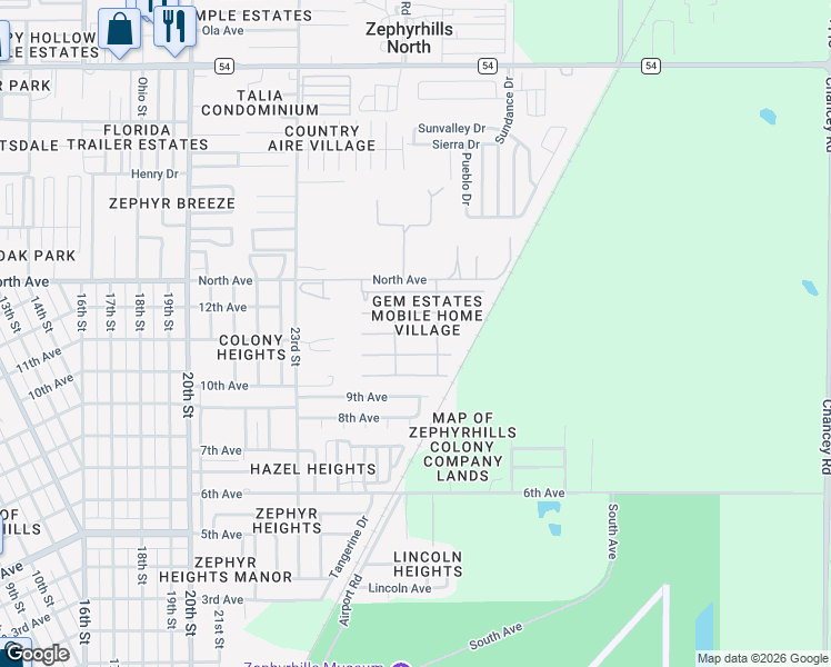 map of restaurants, bars, coffee shops, grocery stores, and more near Sterling Drive in Zephyrhills