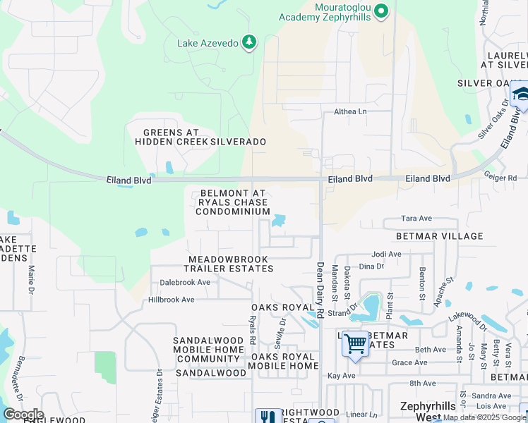 map of restaurants, bars, coffee shops, grocery stores, and more near 5903 Willow Ridge Drive in Zephyrhills
