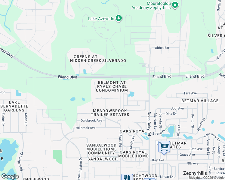 map of restaurants, bars, coffee shops, grocery stores, and more near 36138 Lake Chase Boulevard in Zephyrhills