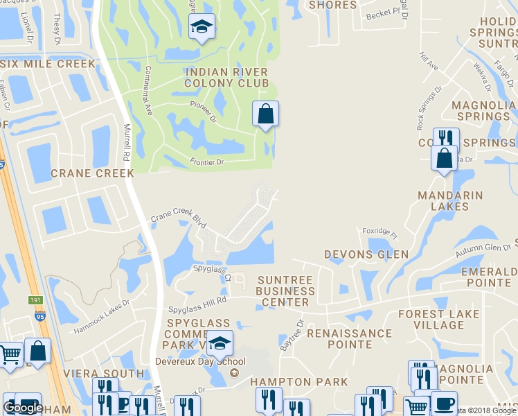 map of restaurants, bars, coffee shops, grocery stores, and more near 6641 Fawn Ridge Drive in Melbourne