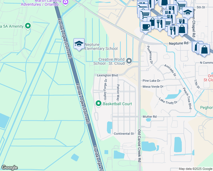 map of restaurants, bars, coffee shops, grocery stores, and more near 1871 Valley Forge Drive in Saint Cloud