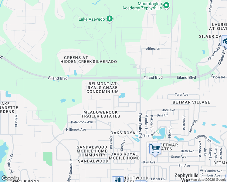 map of restaurants, bars, coffee shops, grocery stores, and more near 36320 Stonewood Lane in Zephyrhills