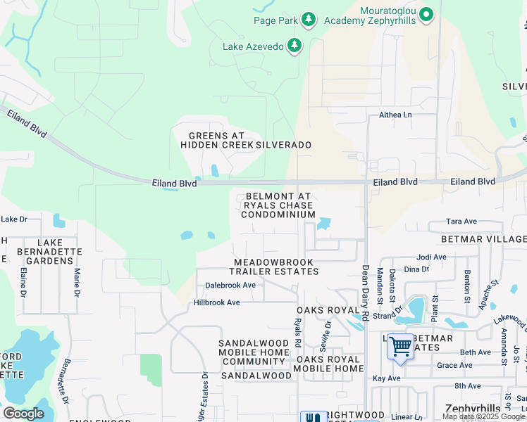 map of restaurants, bars, coffee shops, grocery stores, and more near 36106 Lake Chase Boulevard in Zephyrhills