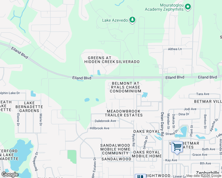 map of restaurants, bars, coffee shops, grocery stores, and more near 36009 Deer Creek Drive in Zephyrhills