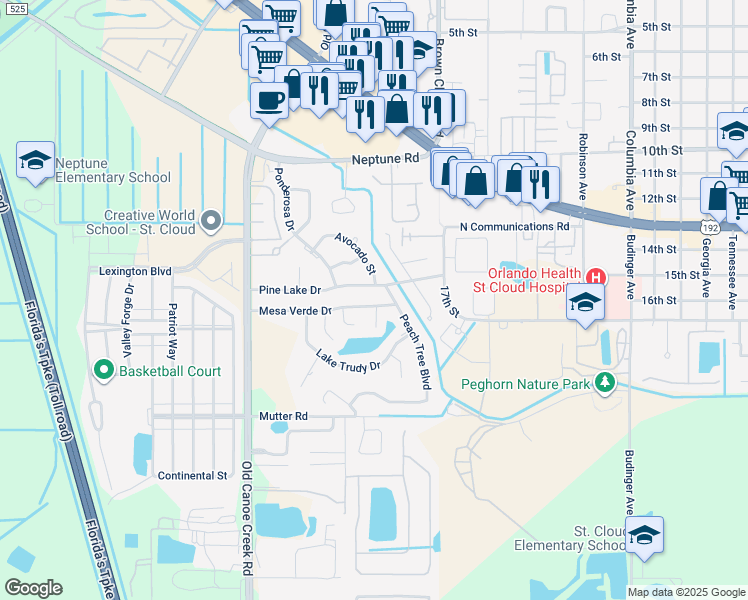map of restaurants, bars, coffee shops, grocery stores, and more near 4503 Pine Lake Drive in St. Cloud