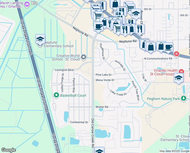 map of restaurants, bars, coffee shops, grocery stores, and more near 4733 Pine Lake Drive in St. Cloud