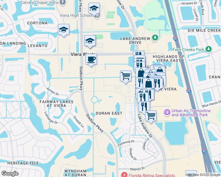 map of restaurants, bars, coffee shops, grocery stores, and more near 2485 Florencia Pl Playgr in Melbourne