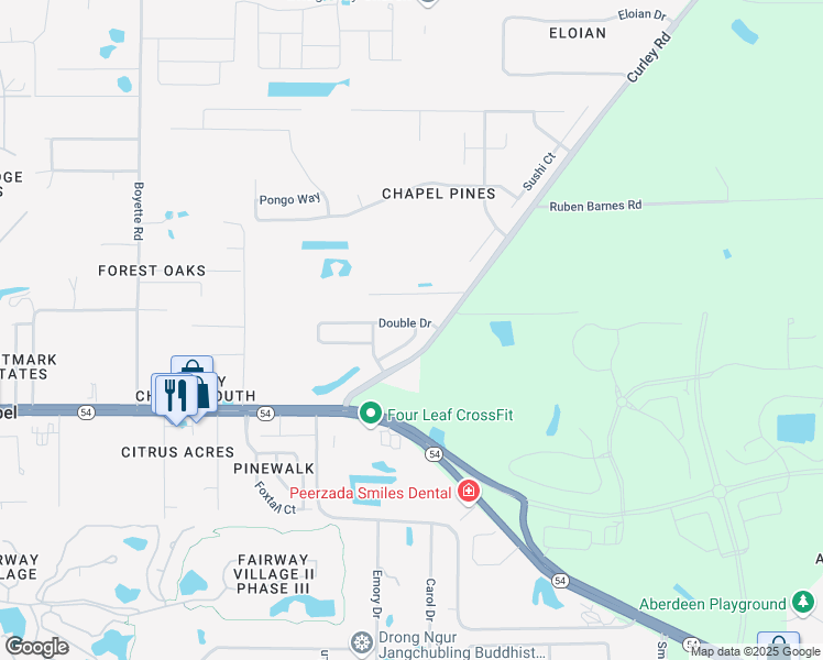 map of restaurants, bars, coffee shops, grocery stores, and more near 30623 Double Drive in Wesley Chapel