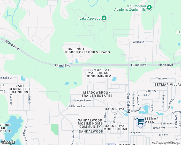 map of restaurants, bars, coffee shops, grocery stores, and more near 5934 Brickleberry Lane in Zephyrhills