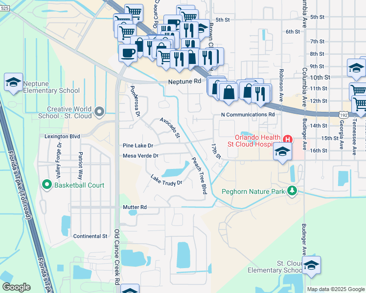 map of restaurants, bars, coffee shops, grocery stores, and more near 4503 Pine Lake Drive in Saint Cloud
