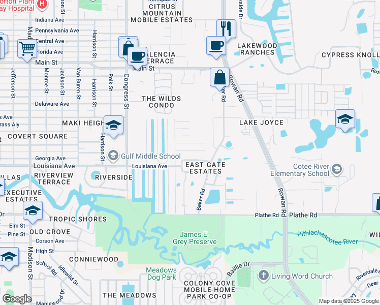 map of restaurants, bars, coffee shops, grocery stores, and more near 6846 Cranberry Drive in New Port Richey