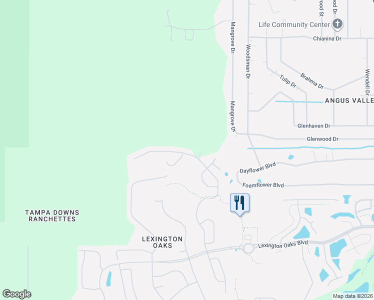 map of restaurants, bars, coffee shops, grocery stores, and more near 5848 War Admiral Drive in Zephyrhills