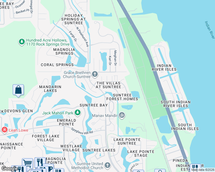 map of restaurants, bars, coffee shops, grocery stores, and more near 828 Villa Drive in Melbourne