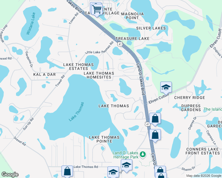 map of restaurants, bars, coffee shops, grocery stores, and more near 21203 Marsh Hawk Drive in Land O' Lakes