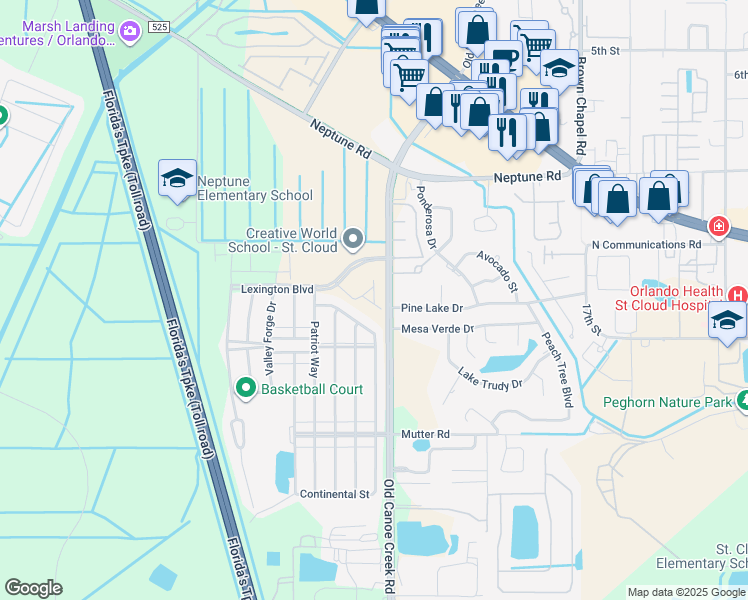 map of restaurants, bars, coffee shops, grocery stores, and more near 4733 Pine Lake Drive in St. Cloud
