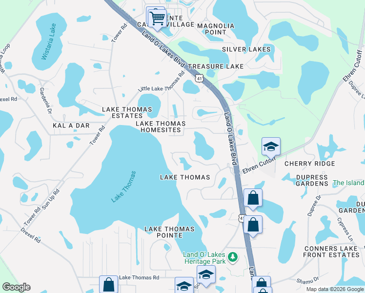map of restaurants, bars, coffee shops, grocery stores, and more near 21211 Marsh Hawk Drive in Land O' Lakes