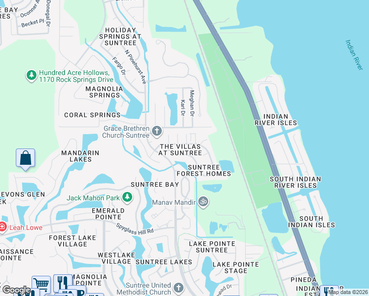 map of restaurants, bars, coffee shops, grocery stores, and more near 1014 Villa Drive in Melbourne