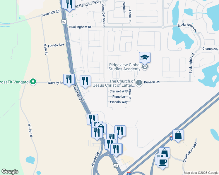 map of restaurants, bars, coffee shops, grocery stores, and more near 243 Symphony Place in Davenport