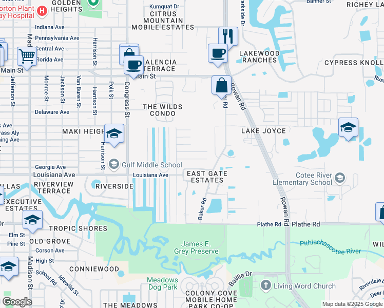 map of restaurants, bars, coffee shops, grocery stores, and more near 6746 Cranberry Drive in New Port Richey