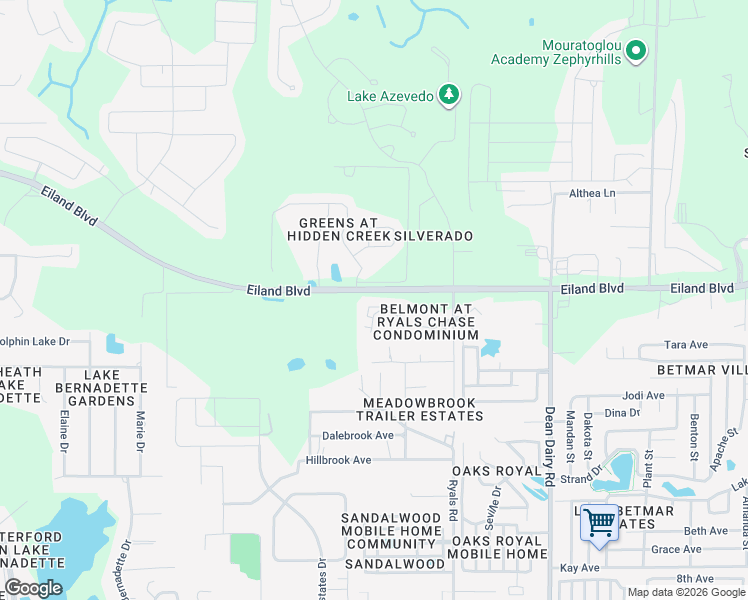 map of restaurants, bars, coffee shops, grocery stores, and more near 36027 Deer Creek Drive in Zephyrhills