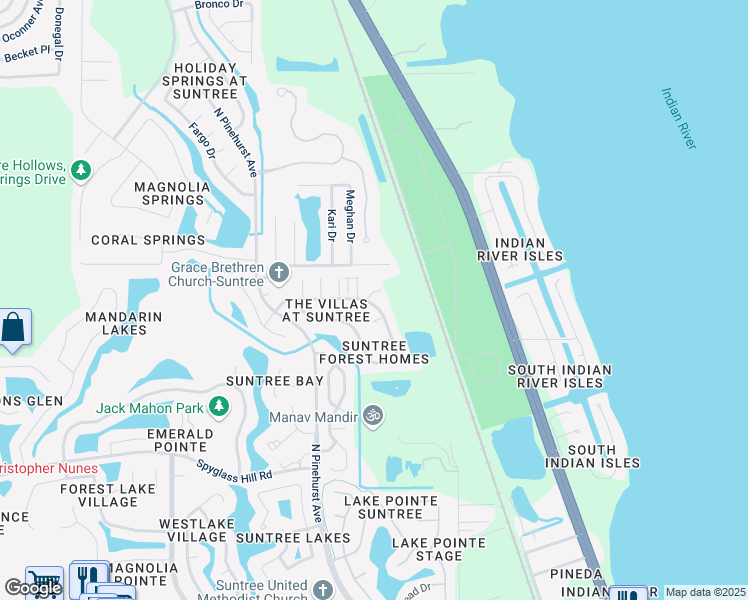 map of restaurants, bars, coffee shops, grocery stores, and more near 989 Villa Drive in Melbourne