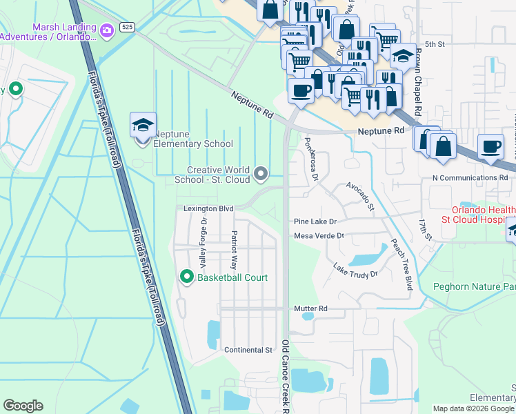 map of restaurants, bars, coffee shops, grocery stores, and more near 4500 Lexington Boulevard in St. Cloud