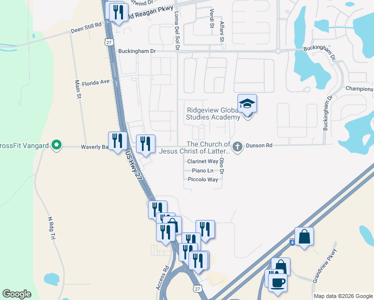 map of restaurants, bars, coffee shops, grocery stores, and more near 112 Cello Street in Davenport